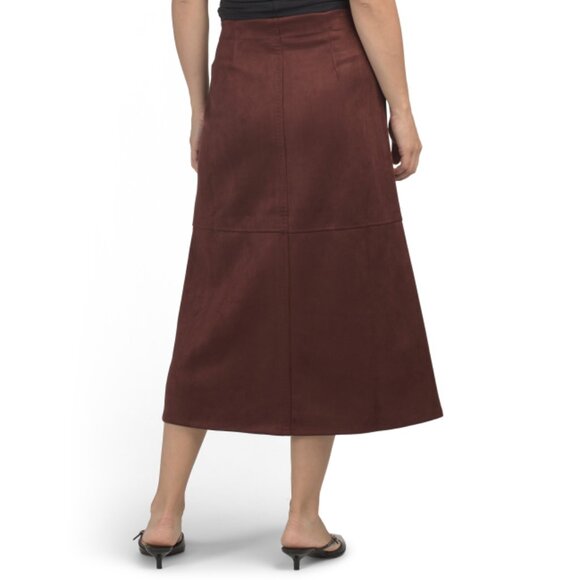 MAX STUDIO LONDON Chestnut Faux Suede Pieced A-line Skirt - Picture 2 of 2